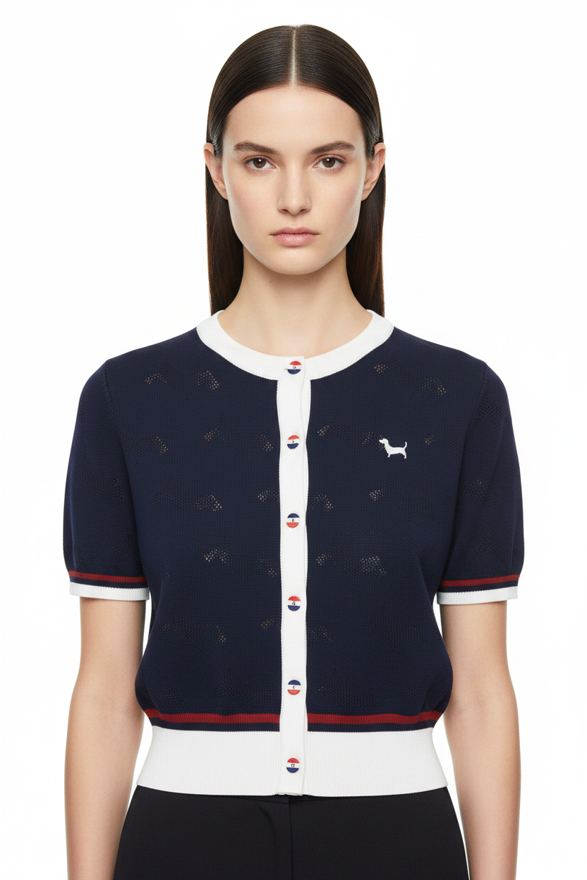 New Puppy-Embroidered Knitted T-Shirt