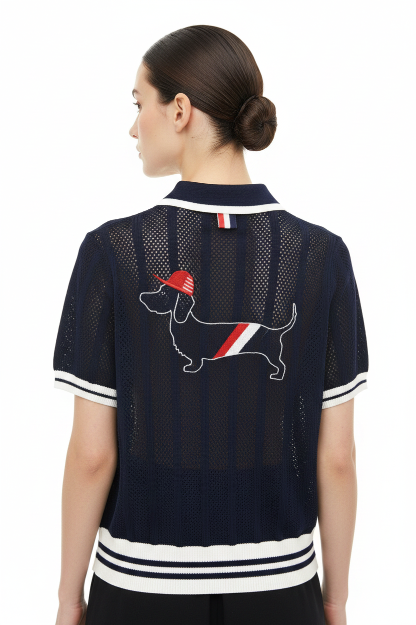 New Puppy-Embroidered Knitted T-Shirt