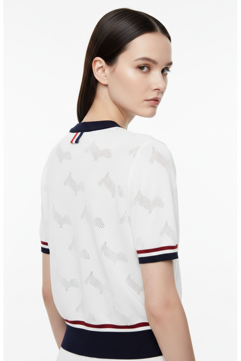 New Puppy-Embroidered Knitted T-Shirt