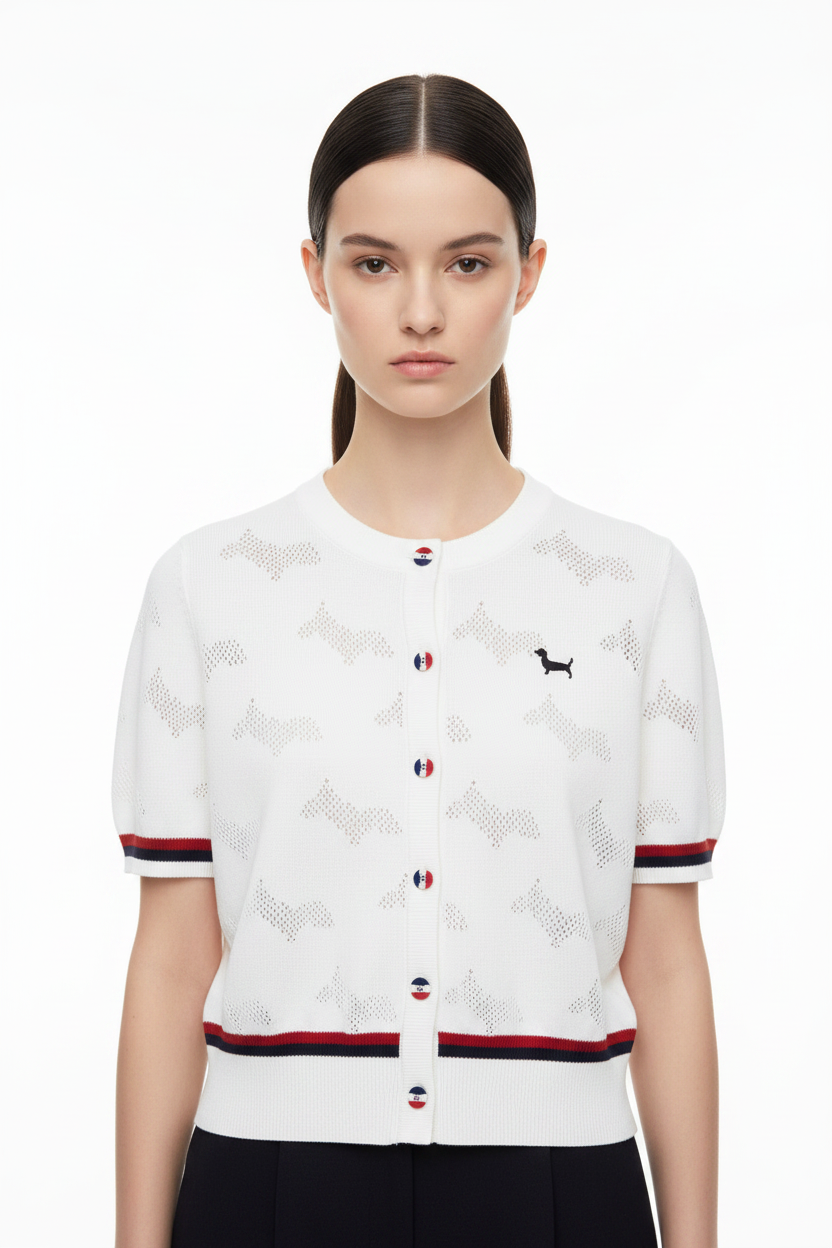 New Puppy-Embroidered Knitted T-Shirt