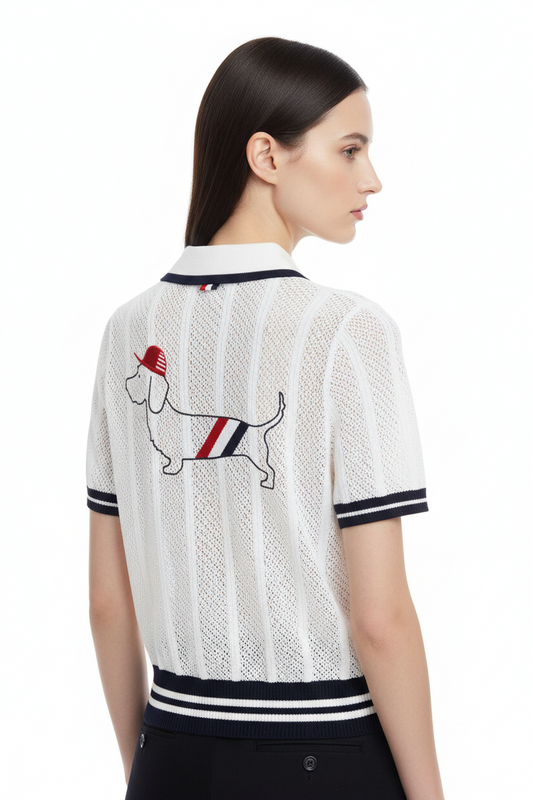 New Puppy-Embroidered Knitted T-Shirt
