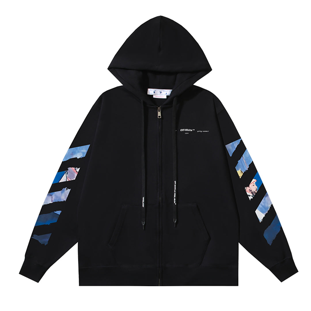 OFF-WHITELogo Print Hoodie Jacket - Premium Cotton Streetwear Hybrid