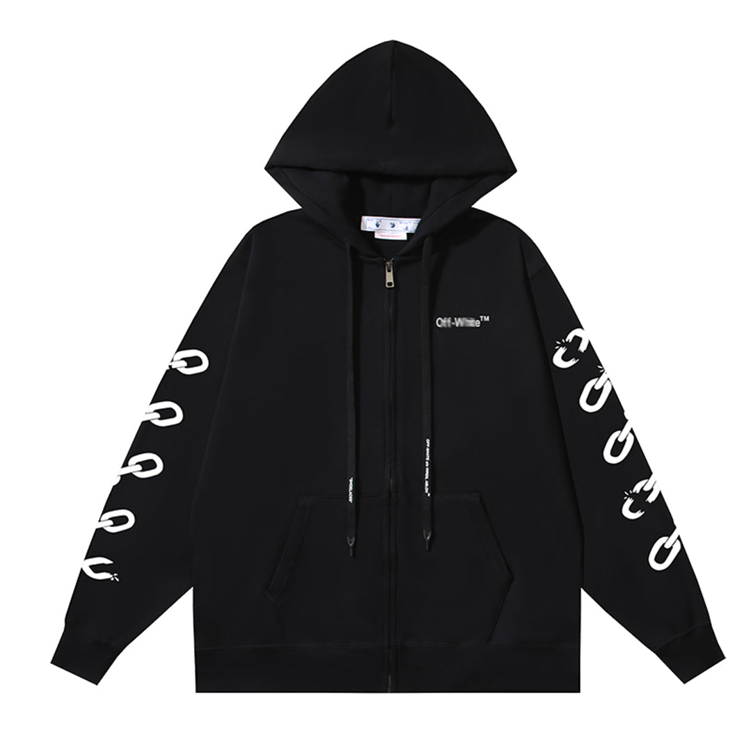 OFF-WHITELogo Print Hoodie Jacket - Premium Cotton Streetwear Hybrid