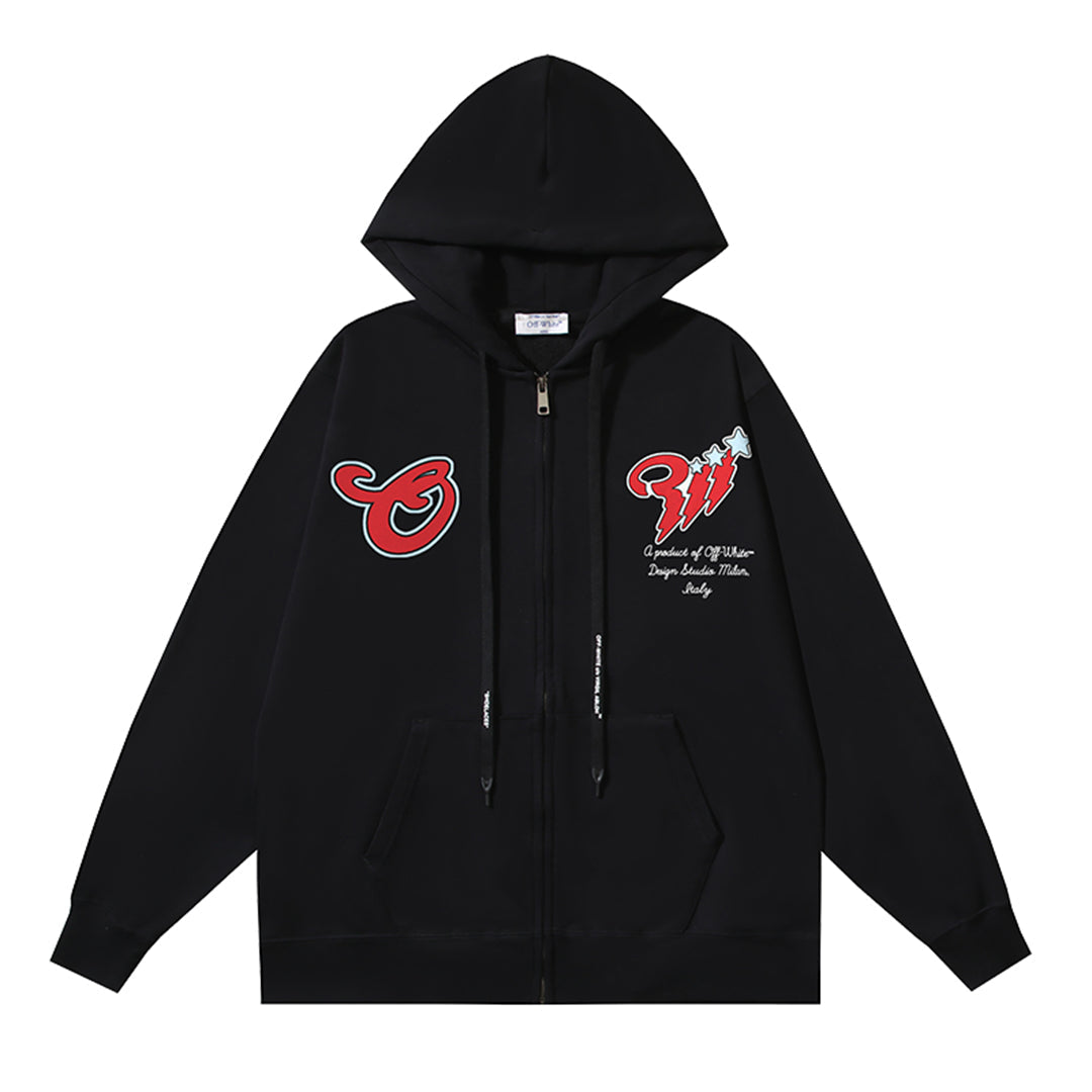OFF-WHITELogo Print Hoodie Jacket - Premium Cotton Streetwear Hybrid
