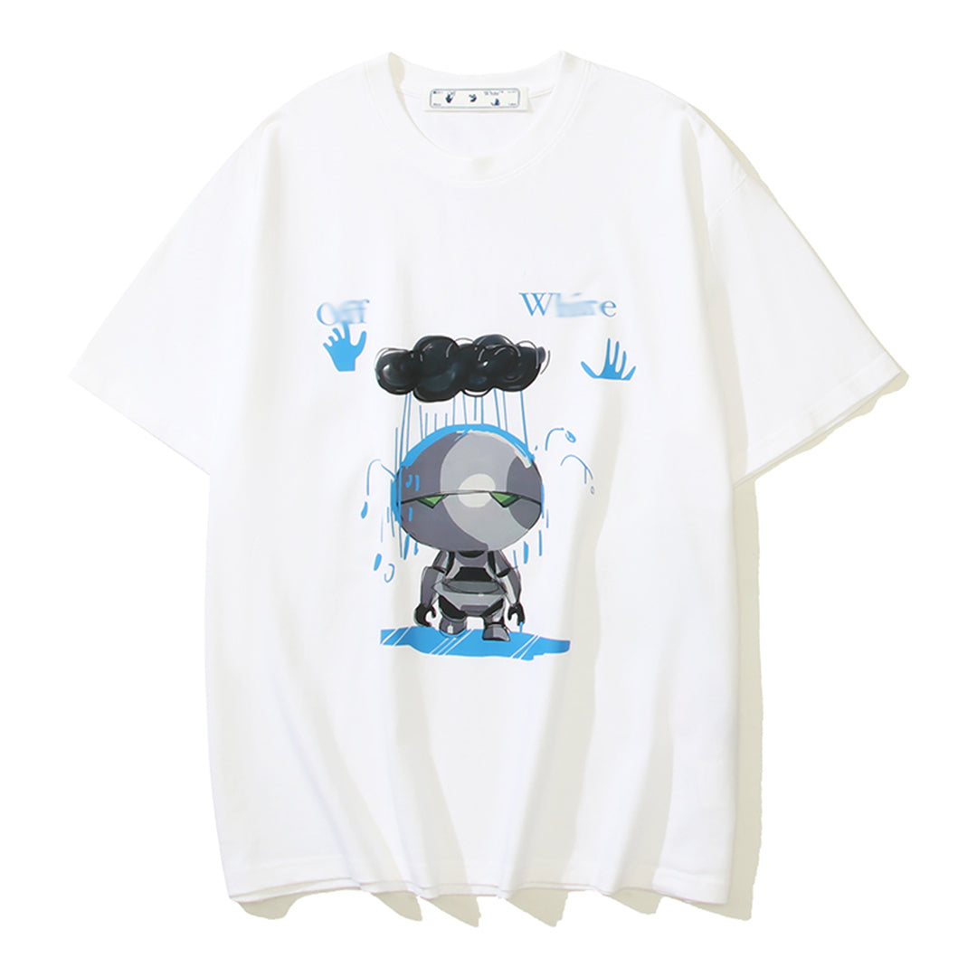 OFF-WHITERobot Print Cotton T-Shirt - Futuristic Streetwear Design