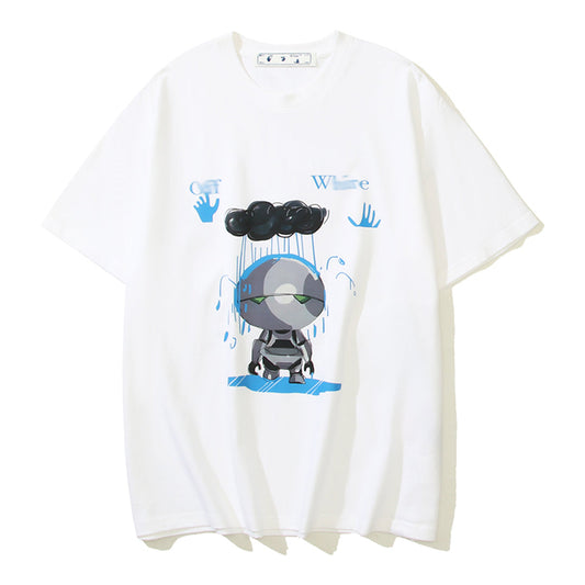 OFF-WHITERobot Print Cotton T-Shirt - Futuristic Streetwear Design