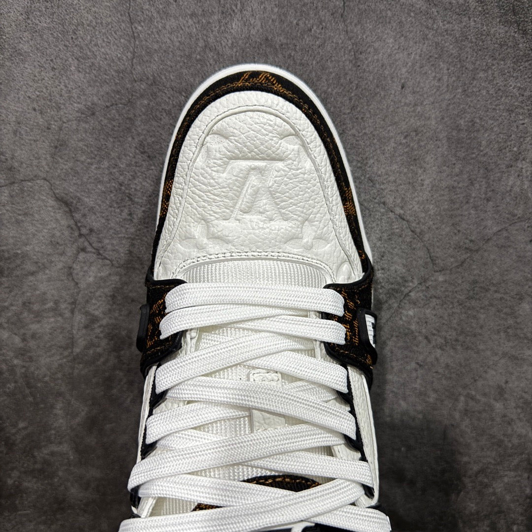 LV White, Black, and Brown Paneled Denim Sneakers