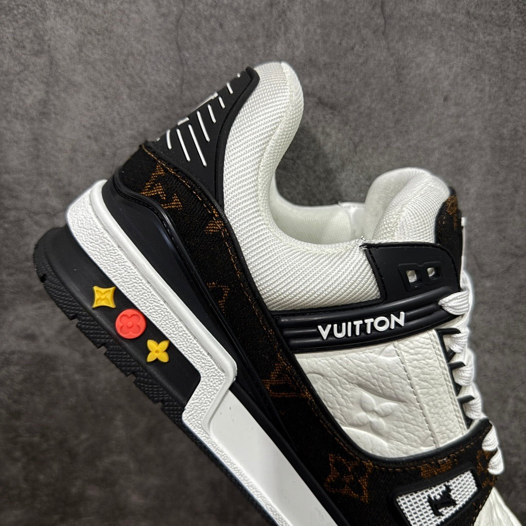 LV White, Black, and Brown Paneled Denim Sneakers