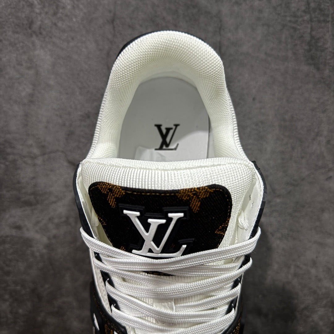 LV White, Black, and Brown Paneled Denim Sneakers