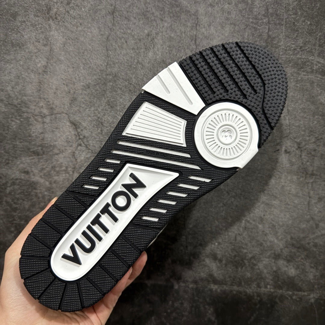 LV White, Black, and Brown Paneled Denim Sneakers