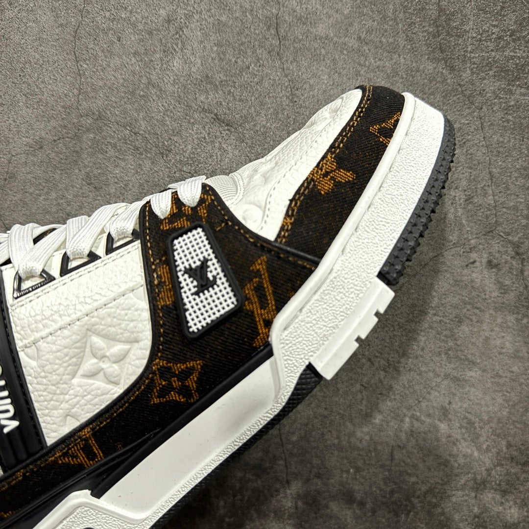 LV White, Black, and Brown Paneled Denim Sneakers