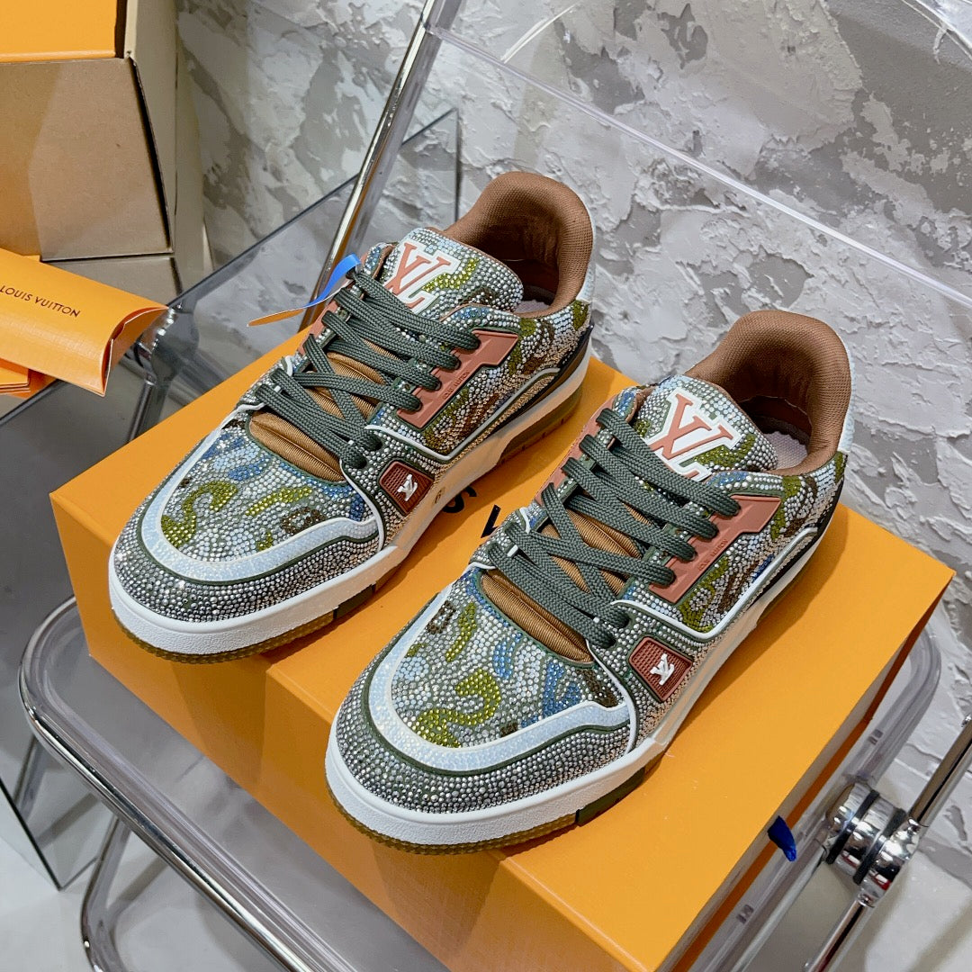 LV Men's & Women's Fully Rhinestone-Embellished Sneakers