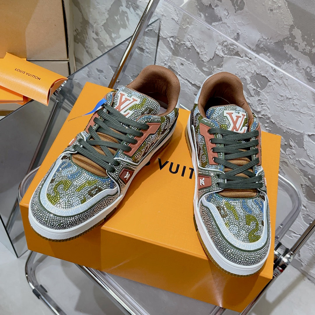 LV Men's & Women's Fully Rhinestone-Embellished Sneakers