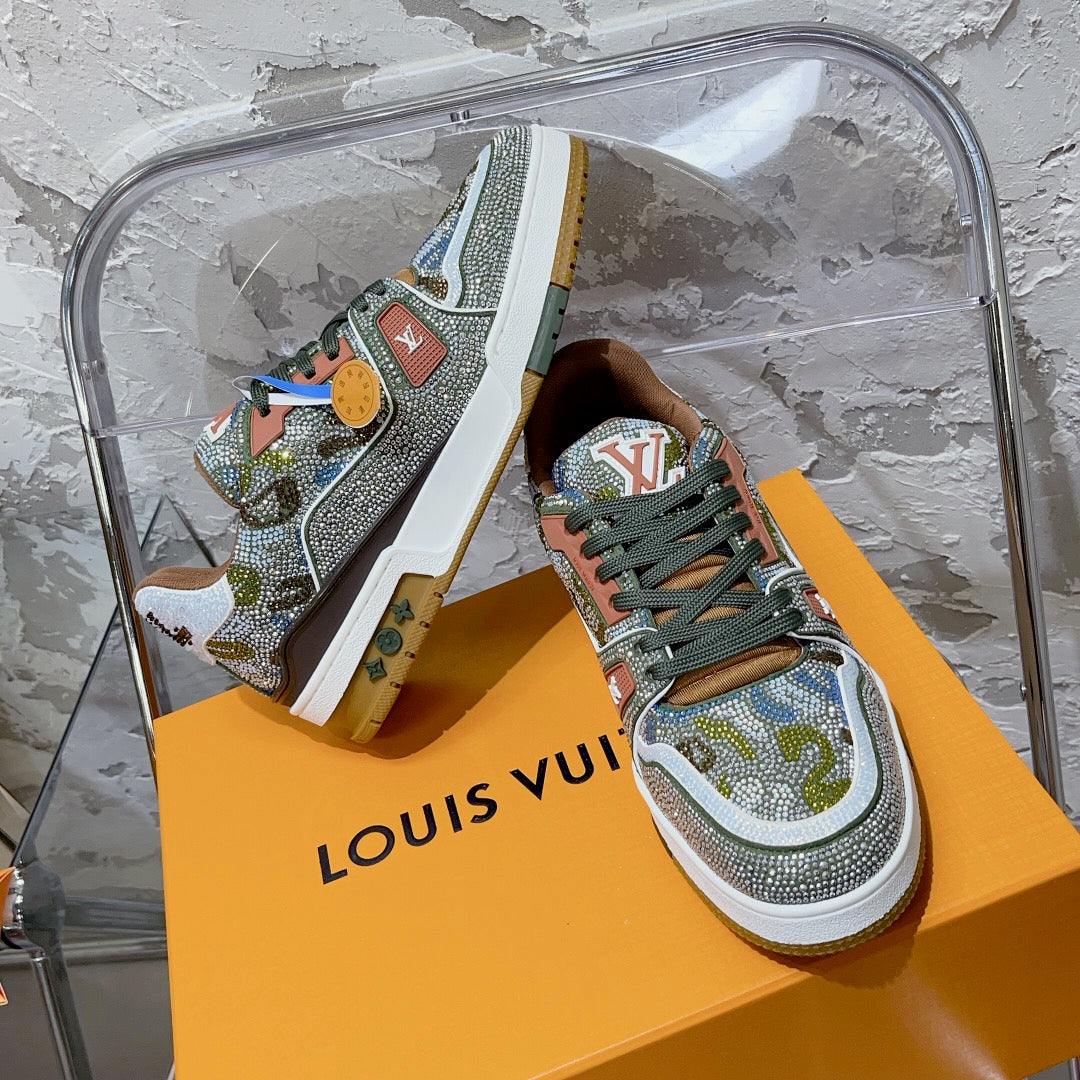 LV Men's & Women's Fully Rhinestone-Embellished Sneakers